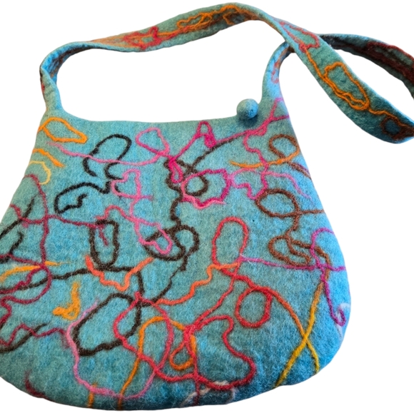 Himalayan Expression Turquoise Boiled Wool Boho Bag - Picture 1 of 11